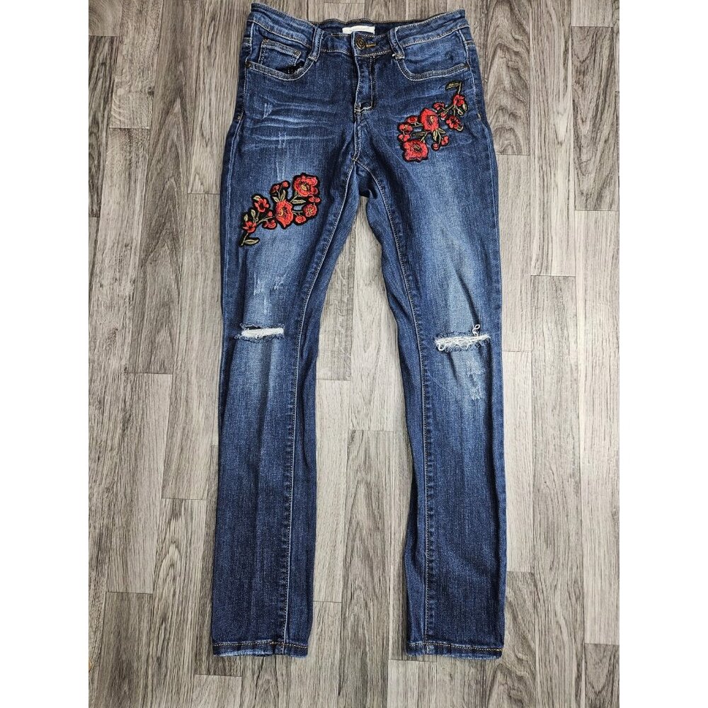 Machine Jeans Skinny Pantsโ Womens 5 Distressed Embroidered Floral Stretch Denim